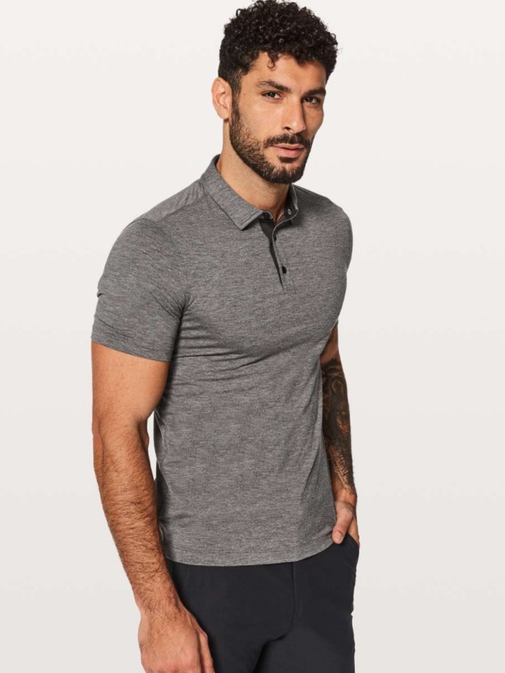 Lululemon Evolution Polo Shirt Men’s Large Heathered Black Silverescent Stretch